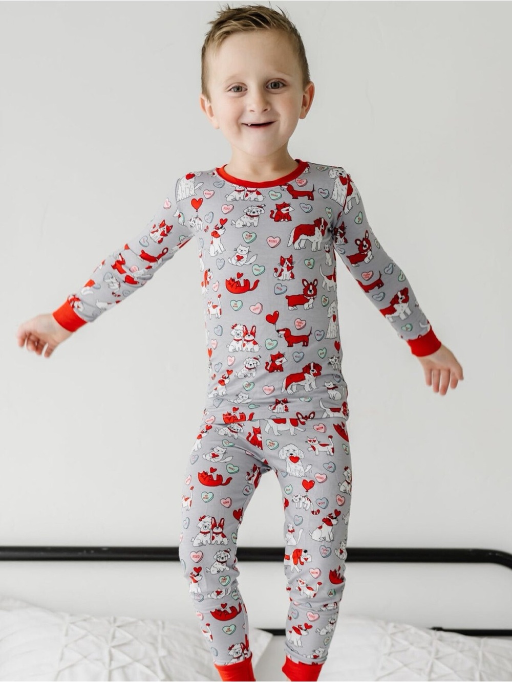 Little Sleepies Gray and Red Fox Heart Pajama Set